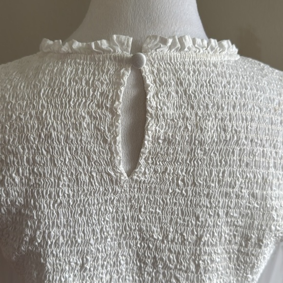 Veronica Beard Kali Smocked White Top Long Puff Sleeve Casual Blouse Size 10 - Picture 12 of 15